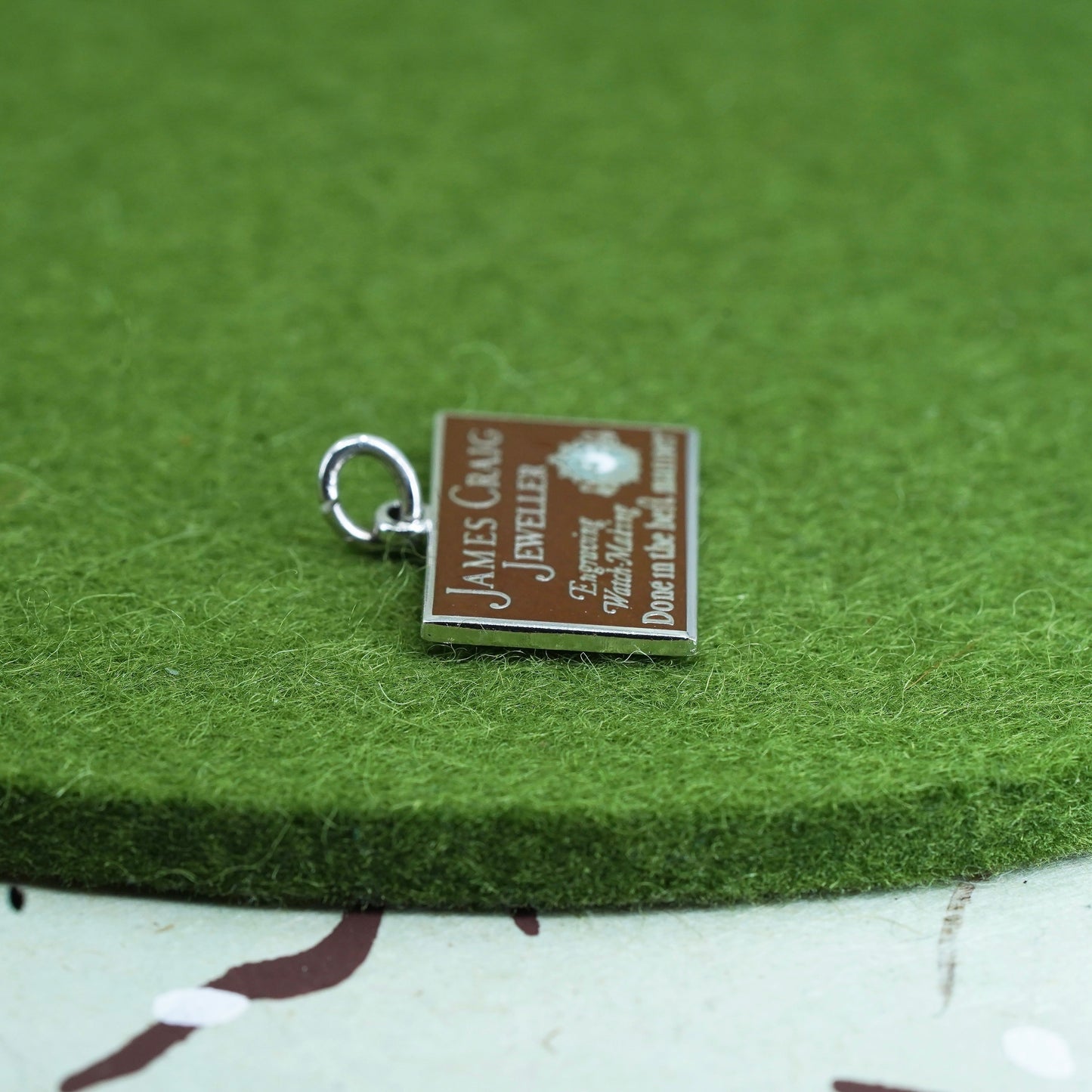 Sterling 925 Silver James Craig Jeweler Brown Enamel Charm Engraving Watch