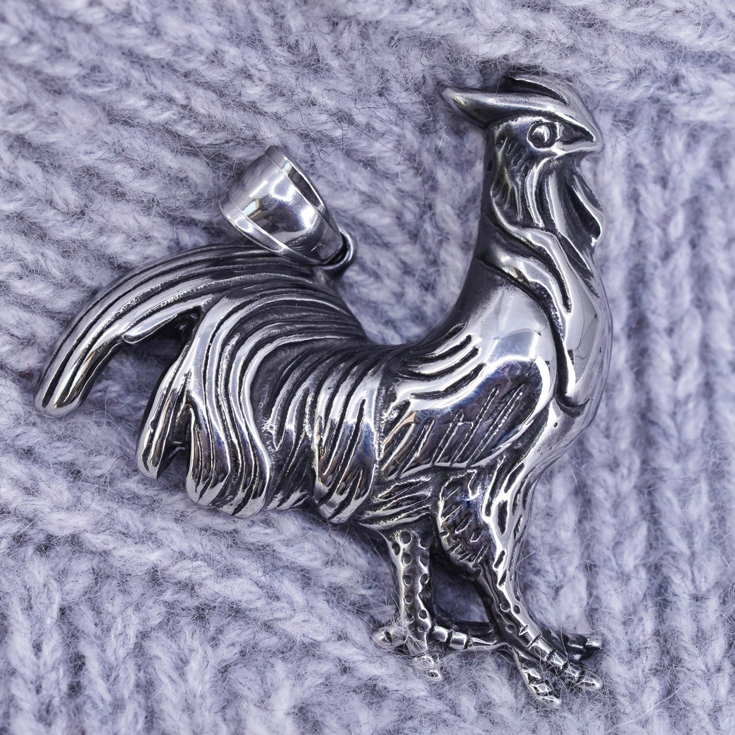 Vintage stainless steel handmade pendant. rooster chicken, stamped S steel