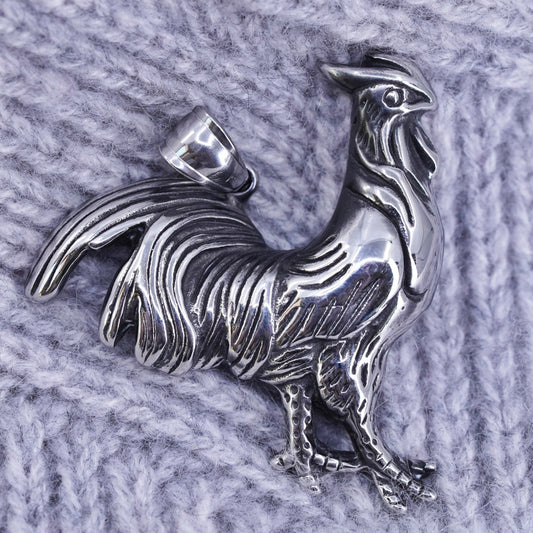 Vintage stainless steel handmade pendant. rooster chicken, stamped S steel