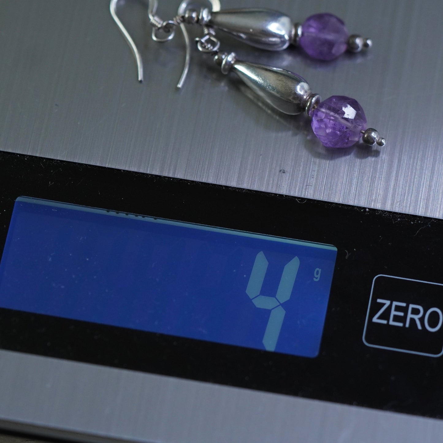 Vintage sterling 925 silver handmade teardrop earrings with amethyst