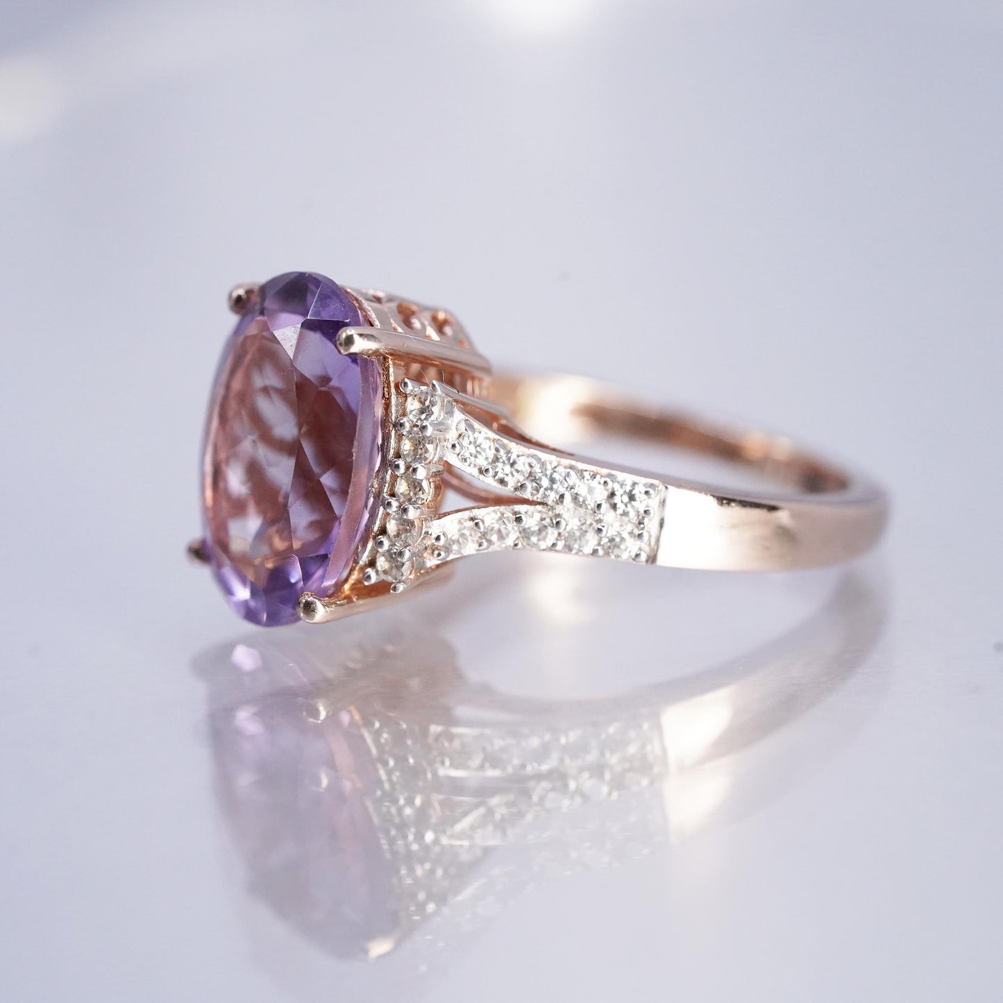Size 9.25, Djoy vermeil rose gold over Sterling 925 silver ring oval amethyst