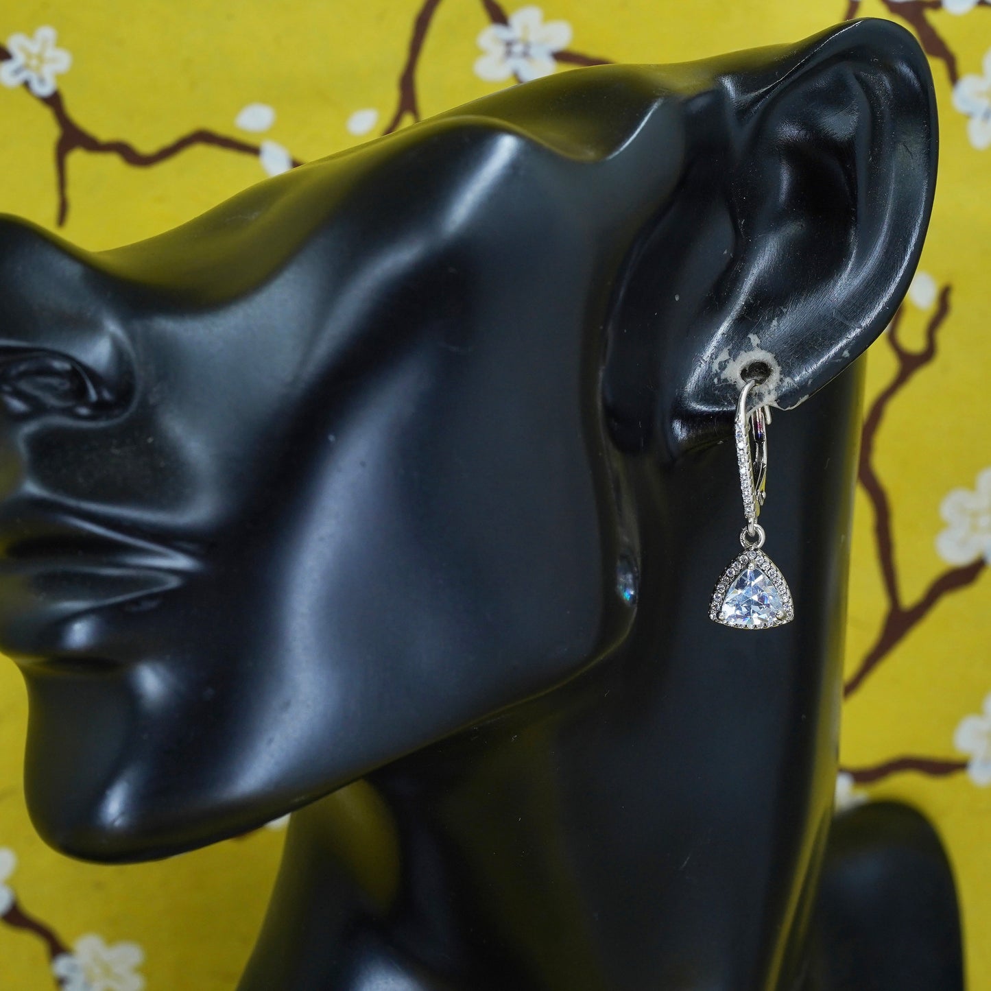 Vintage Sterling silver earrings, 925 drops with cluster Cz around