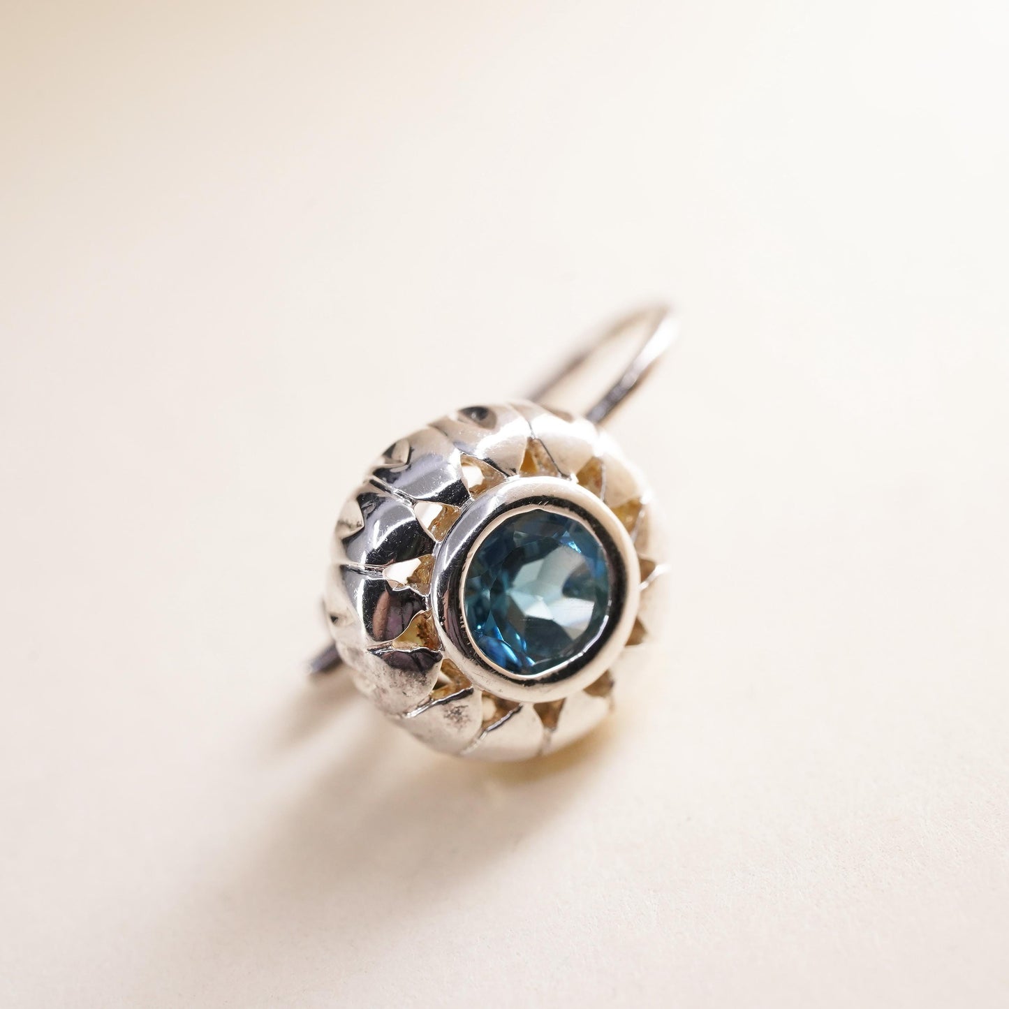 Southwestern sterling silver 925 handmade single earring with topaz lever back