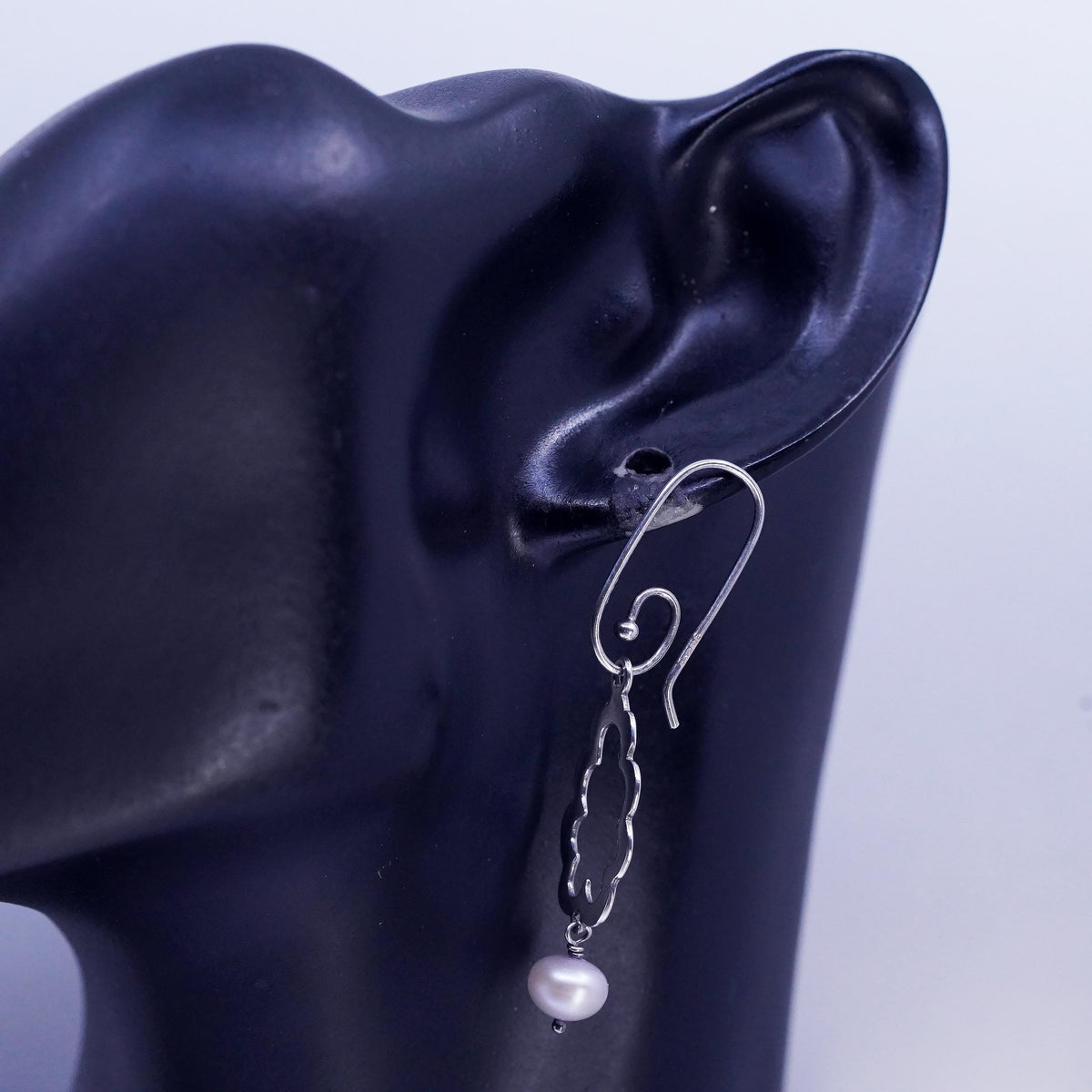 Vintage Sterling 925 silver handmade sprial earrings with pearl beads