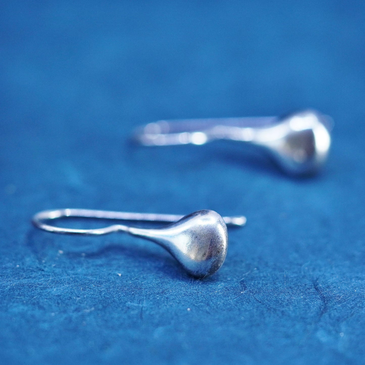 Vintage sterling silver handmade earrings, 925 simple teardrop drops