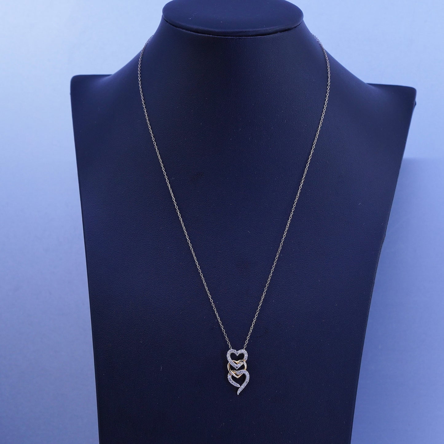 18”, vermeil yellow gold Sterling 925 silver necklace diamond heart pendant