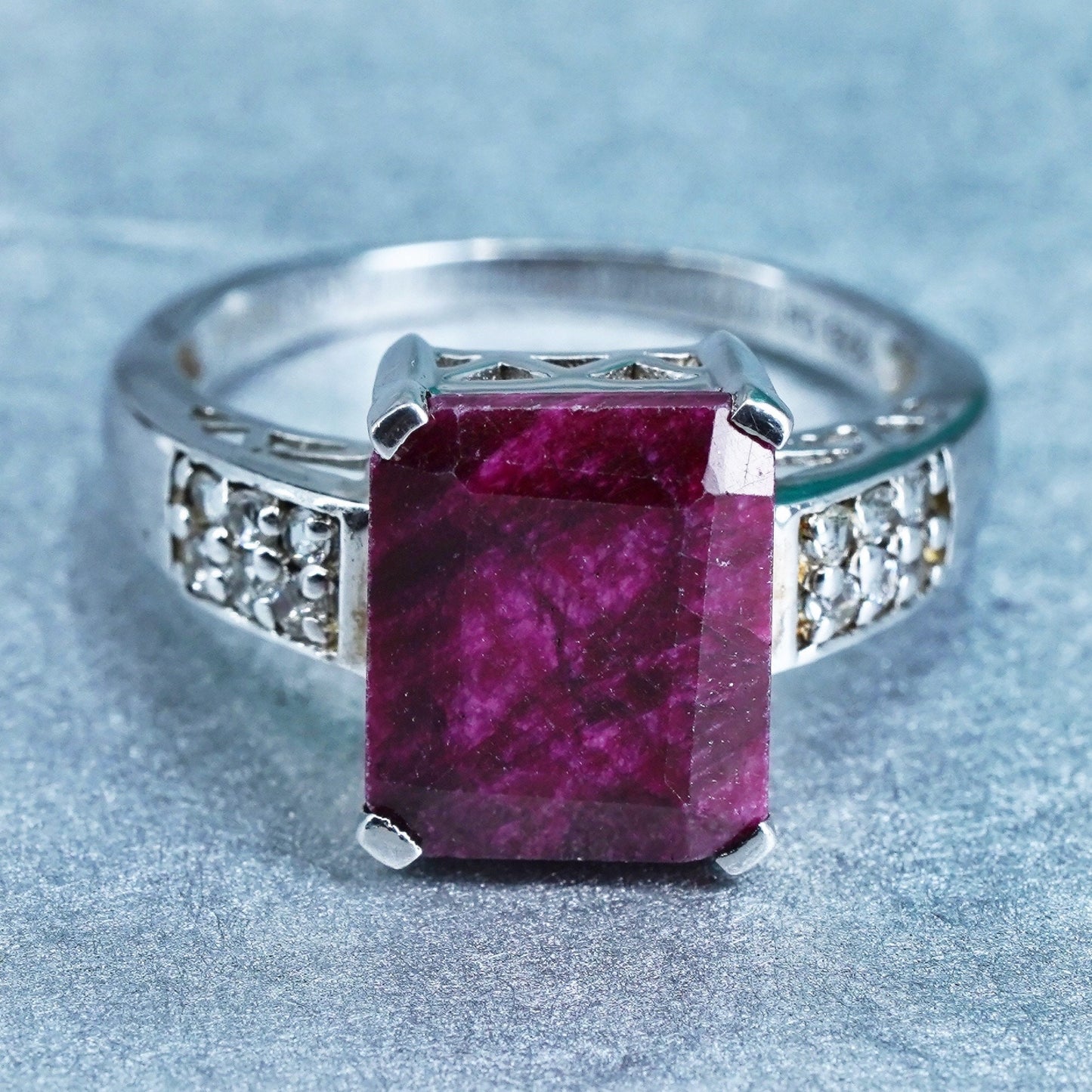 Size 9, vintage Sterling 925 silver ring with ruby and cz