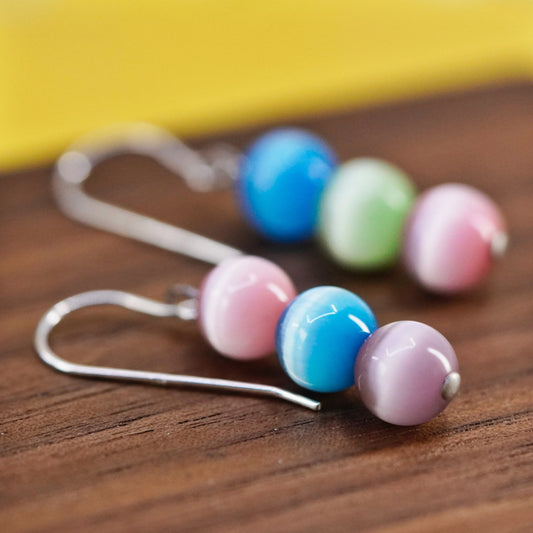 Vintage Sterling 925 silver handmade earrings with colorful cat’s eye beads