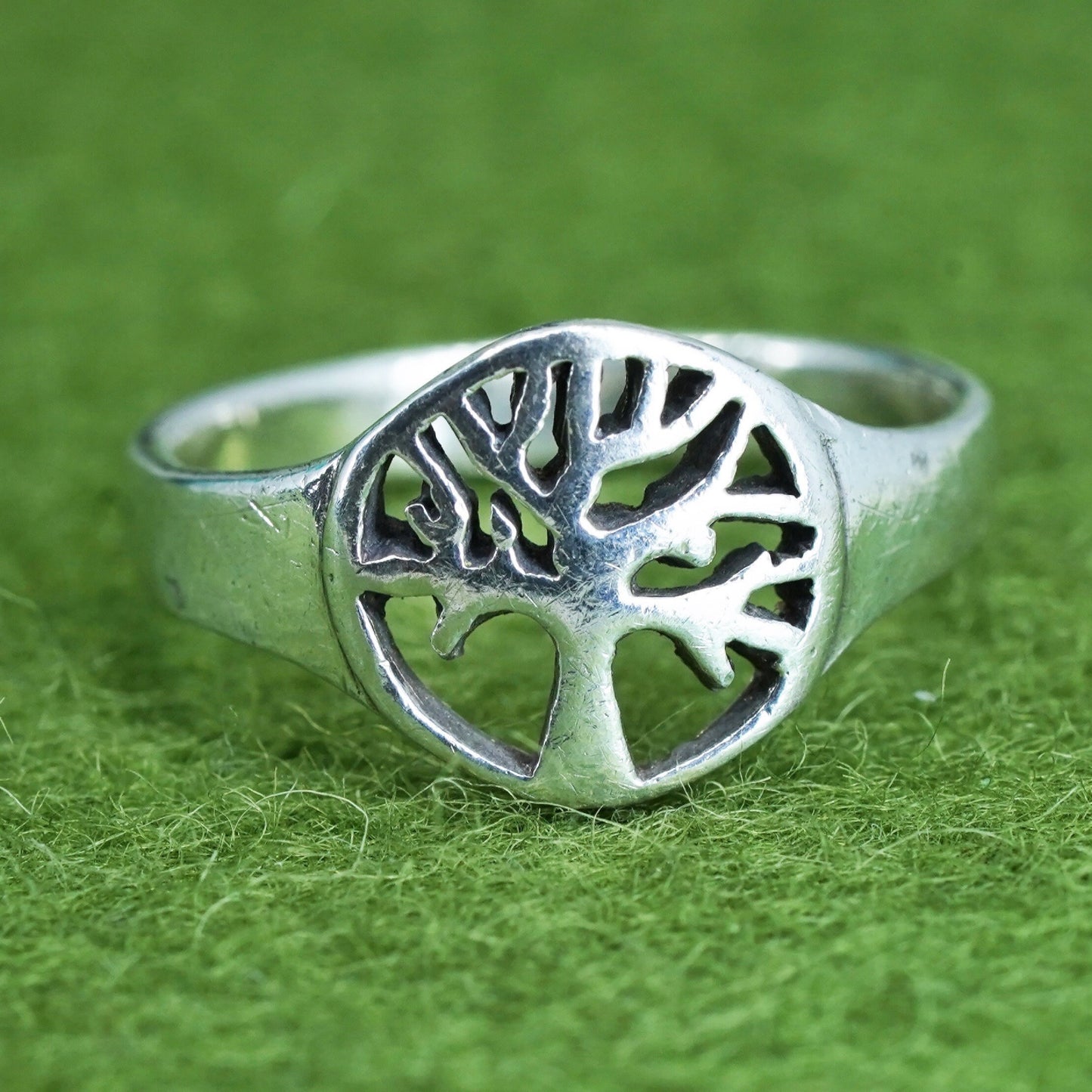 Size 7.25 vintage sterling silver handmade ring, 925 filigree tree band