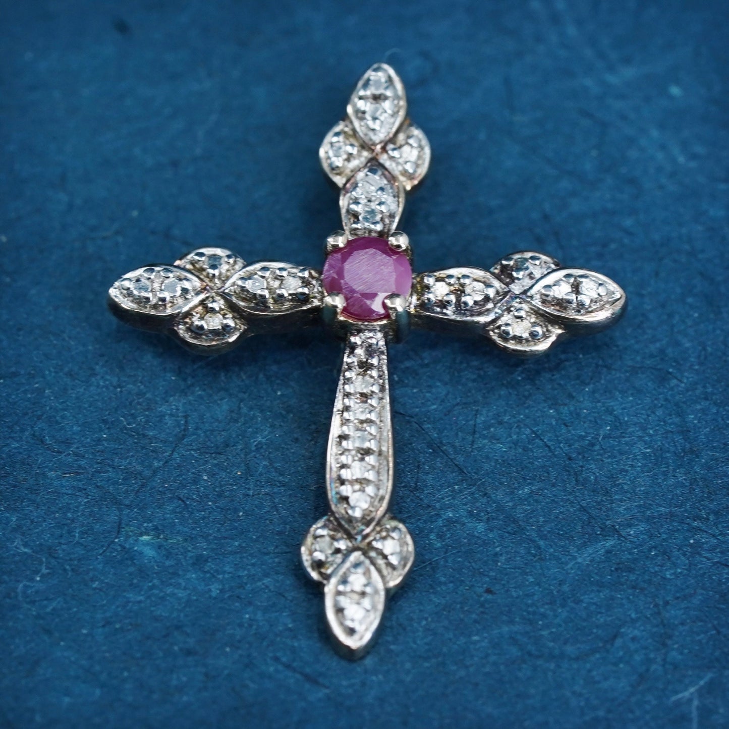 vermeil gold over Sterling silver pendant, 925 cross with genuine ruby diamond