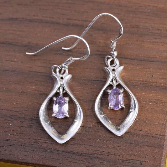 Vintage Sterling 925 silver handmade teardrop earrings with amethyst