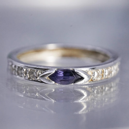 Size 7, vintage Sterling 925 silver handmade stackable band ring with amethyst