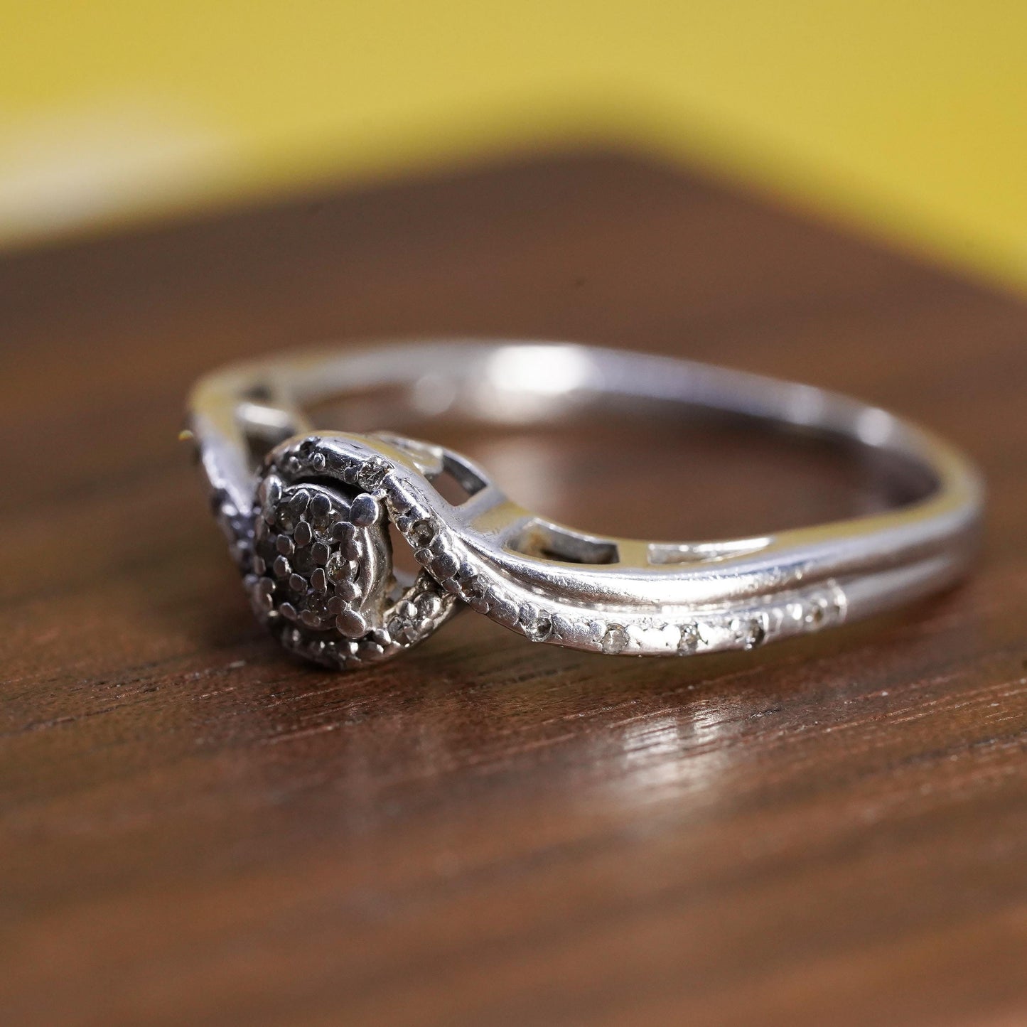 Size 8.25, vintage Sterling silver ring, 925 band with cluster diamond