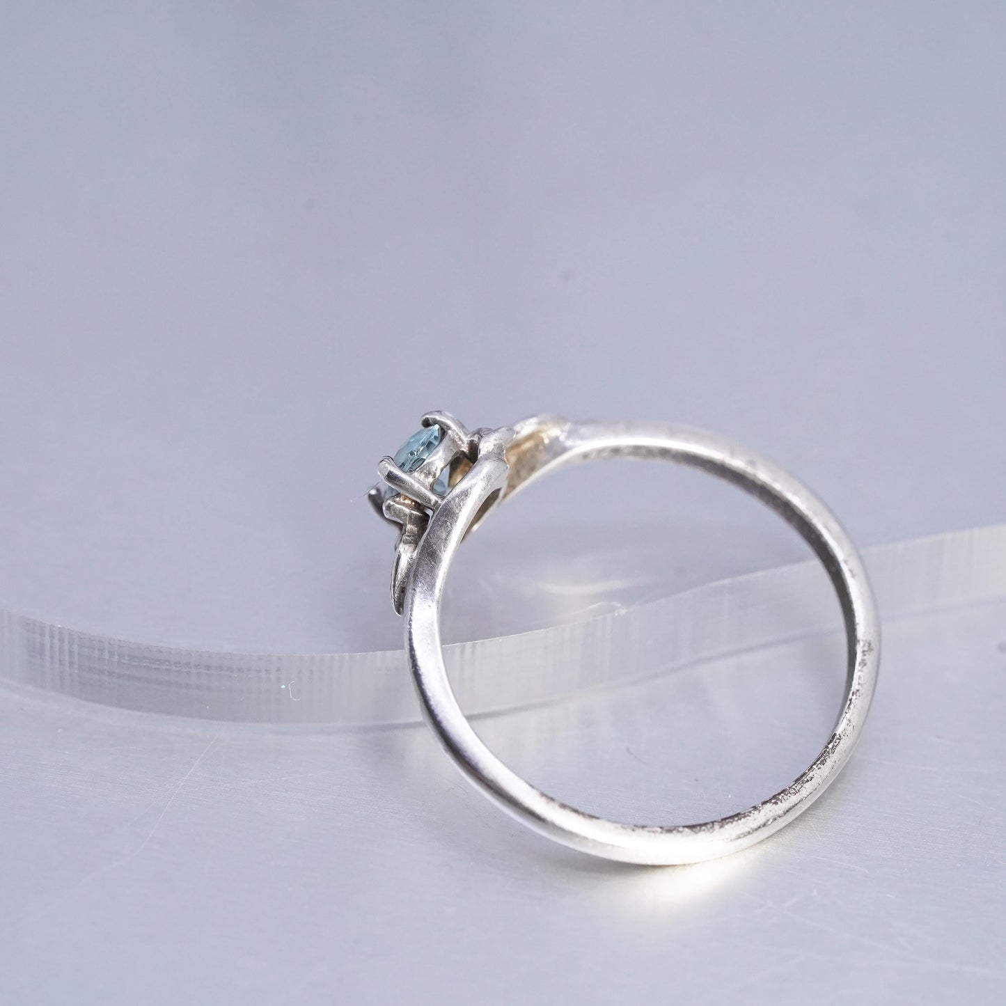 Size 9.5, vintage Sterling 925 silver handmade ring with blue topaz