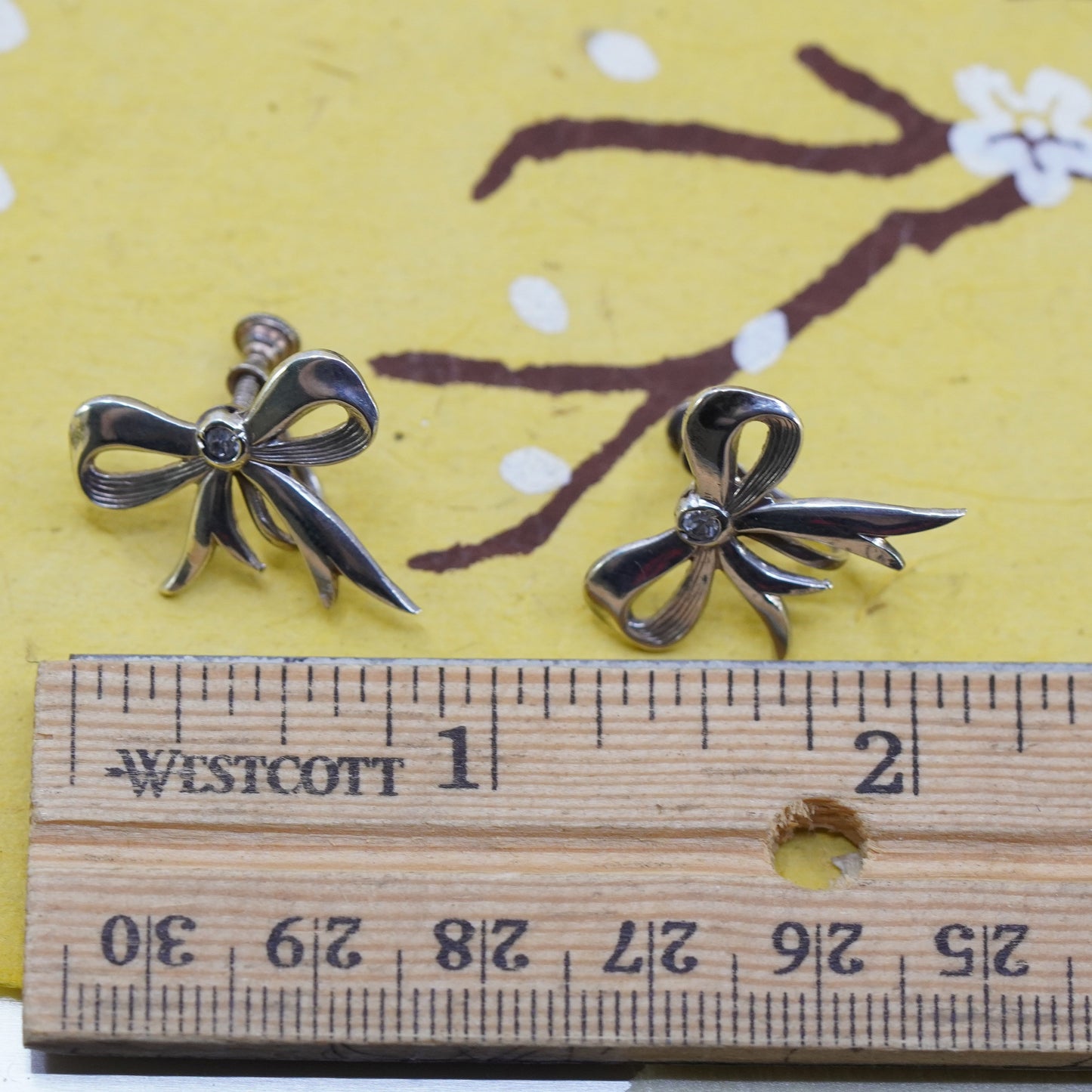 Vintage Sterling silver handmade screw back earrings, 925 ribbon bow