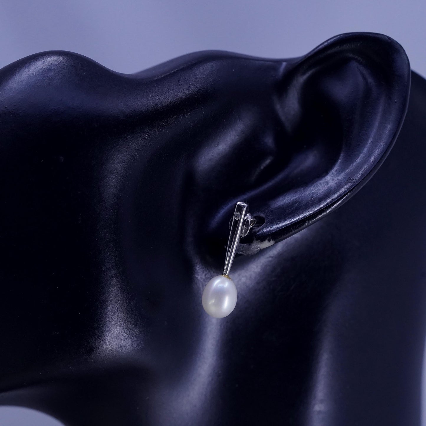 Vintage sterling silver handmade earrings, 925 studs with pearl