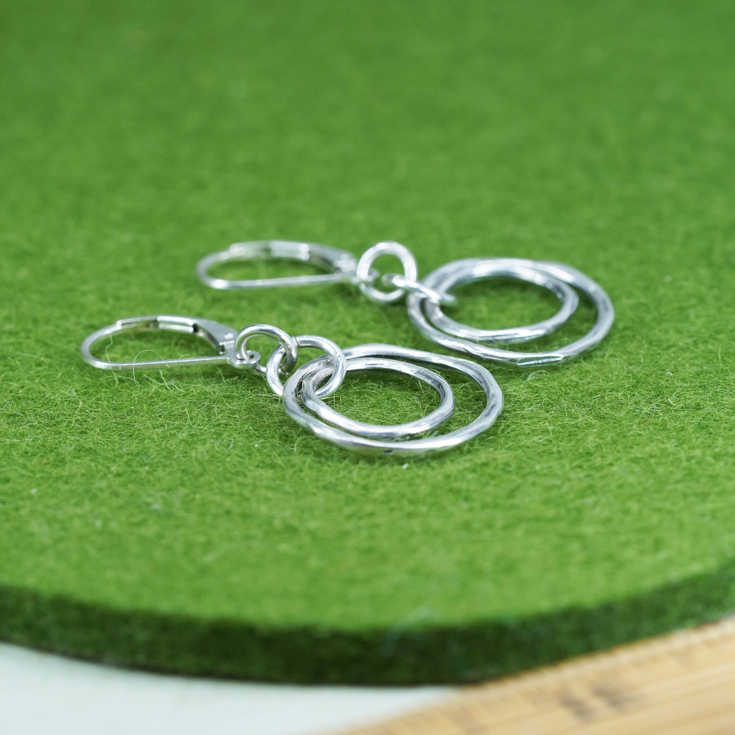 Vintage sterling silver handmade earrings, 925 double circles dangles