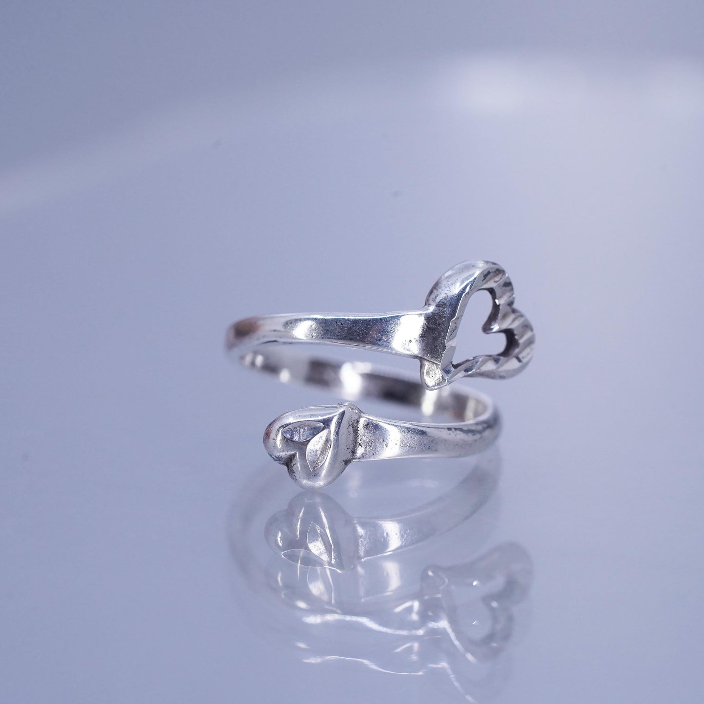 Size adjustable, vintage Sterling 925 silver handmade ring, wrap heart band