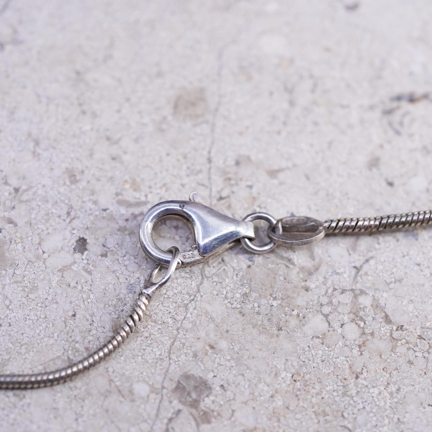 16" 1mm, vintage Sterling silver handmade necklace, 925 snake chain 5mm beads