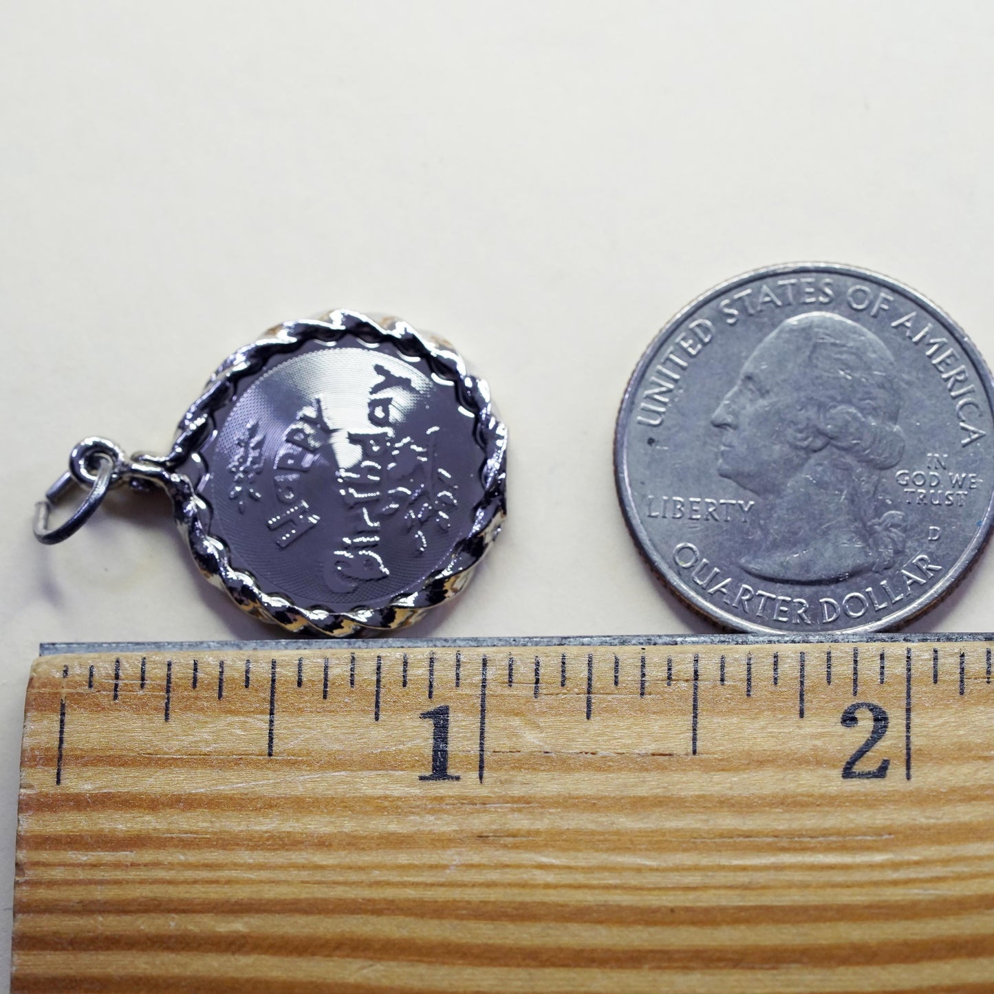 Vintage Sterling silver handmade pendant, 925 tag charm “happy birthday” cable