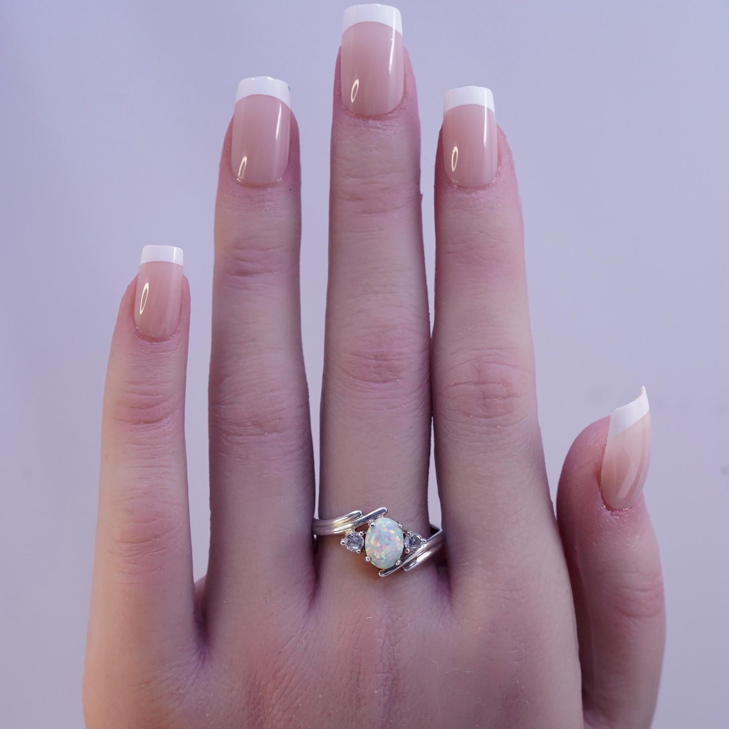 Size 9.5, vintage Sterling Silver opal Ring with cz details