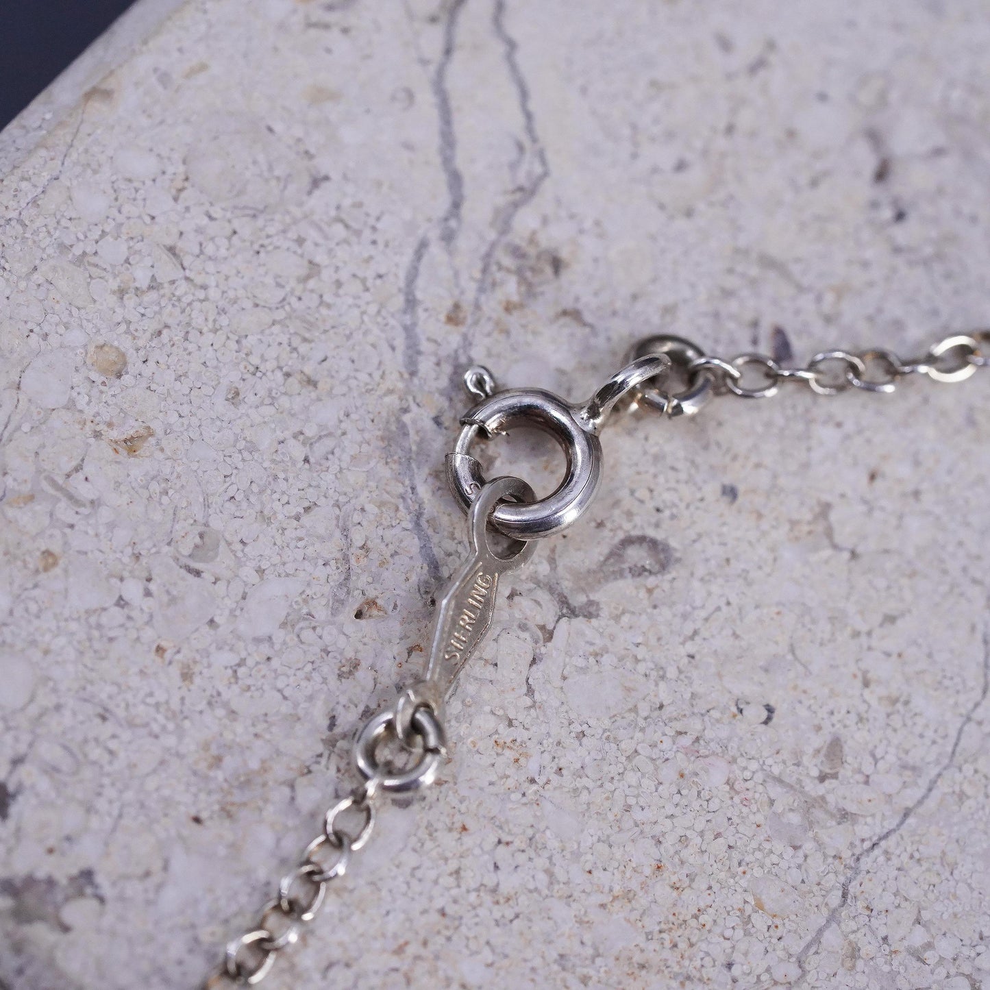 16", 1mm, vintage Sterling silver necklace, 925 circle chain heart tag letter K