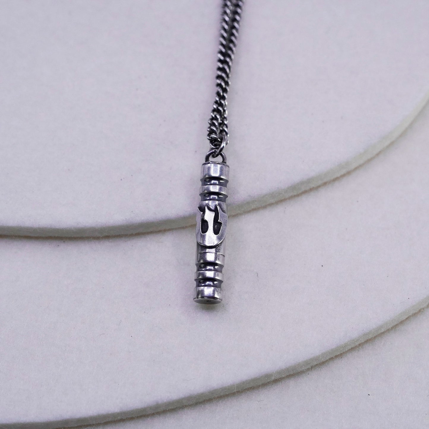 20”, Sterling 925 silver handmade curb chain necklace with Hebrew word pendant
