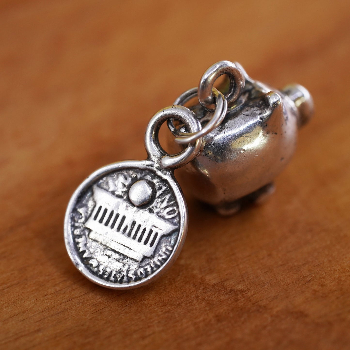 Vintage jewelry, Sterling Silver Handmade Pendant, 925 dollar piggy bank charm