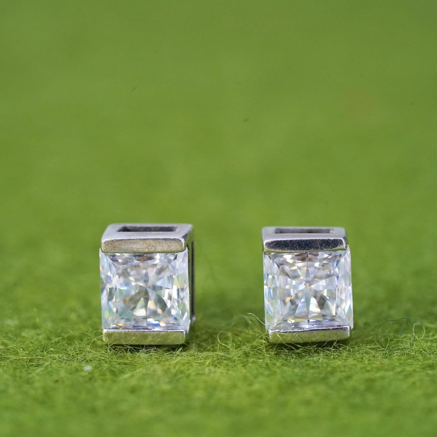 Vintage sterling 925 silver square cz studs, earrings