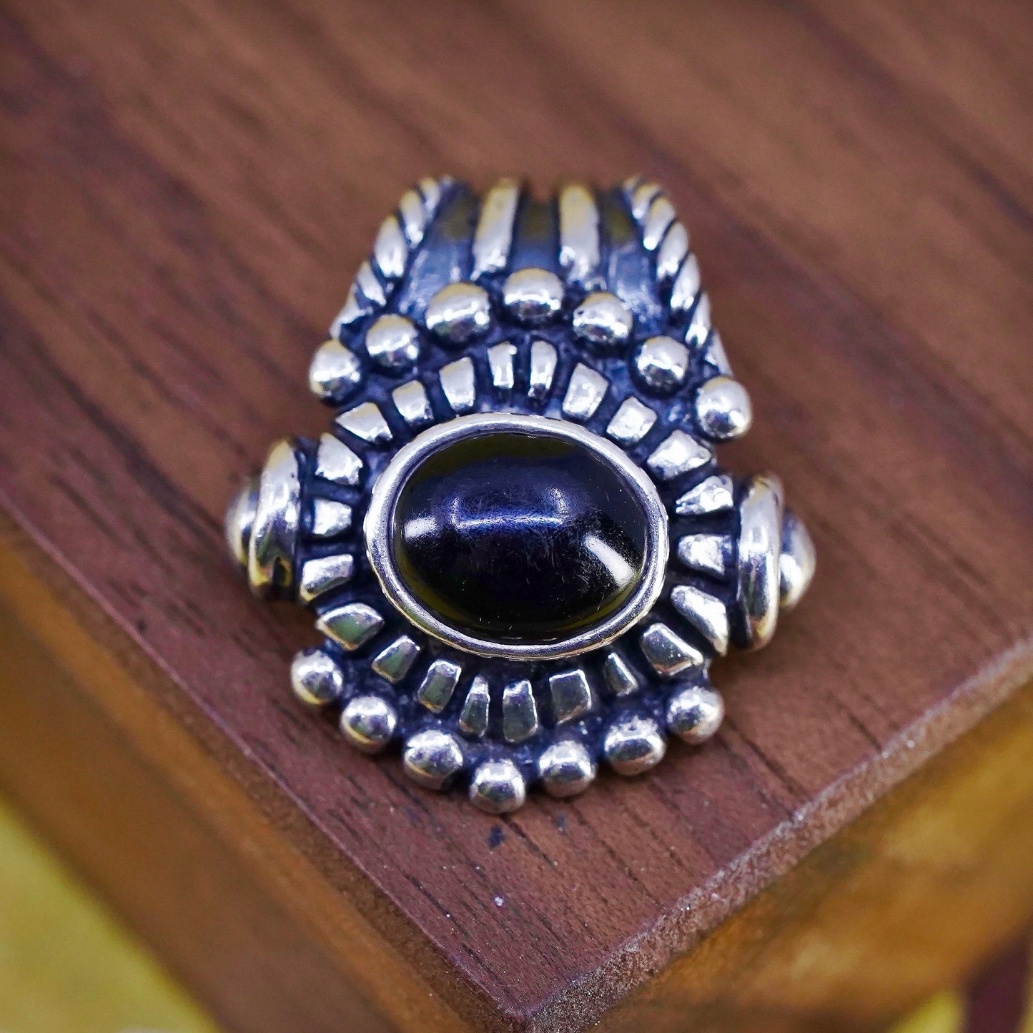 Vintage Sterling silver 925 handmade pendant with oval shaped black onyx beads