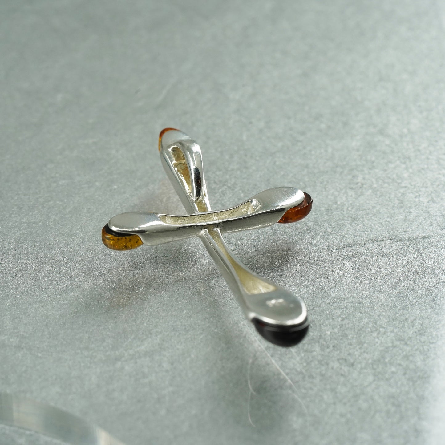 Vihtage sterling 925 silver handmade cross pendant with amber inlay