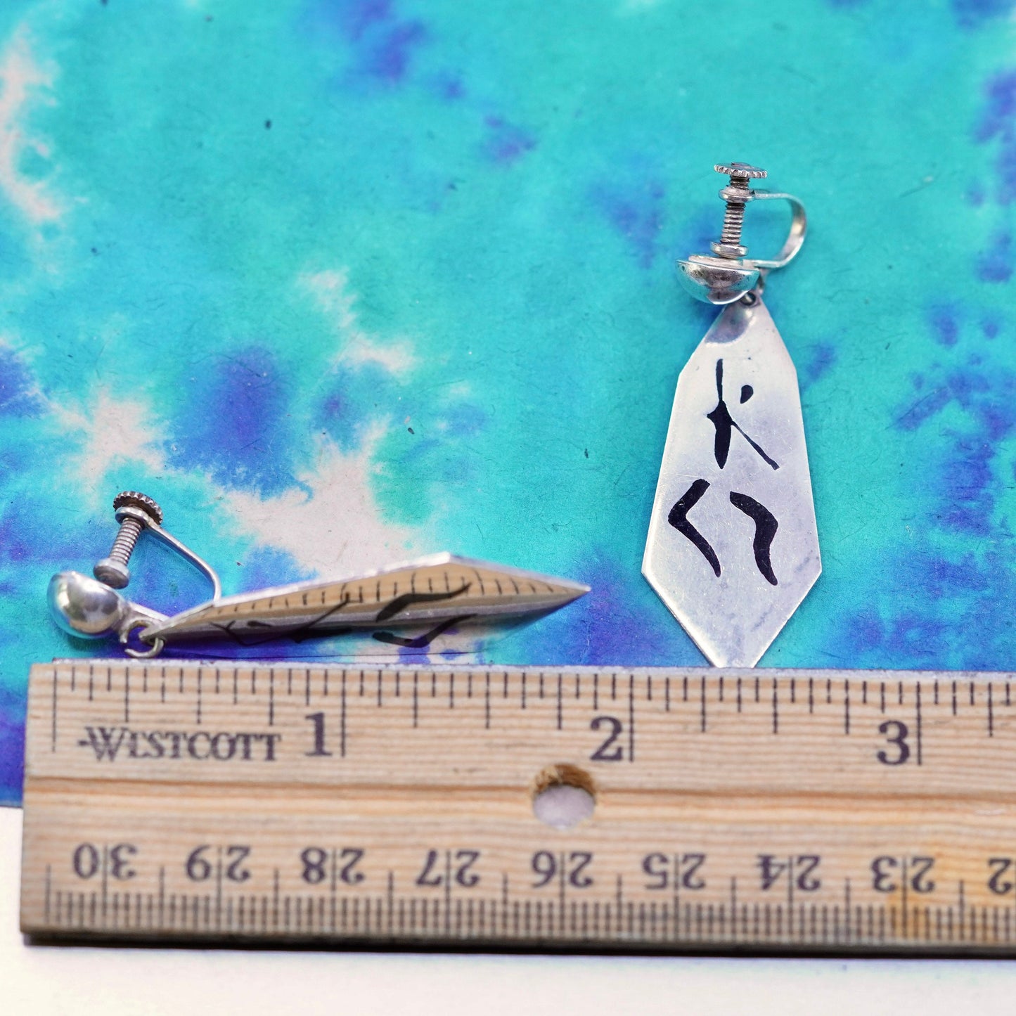 vtg Mexico Sterling Silver handmade RSS Screwback Dangle Earrings with dancer