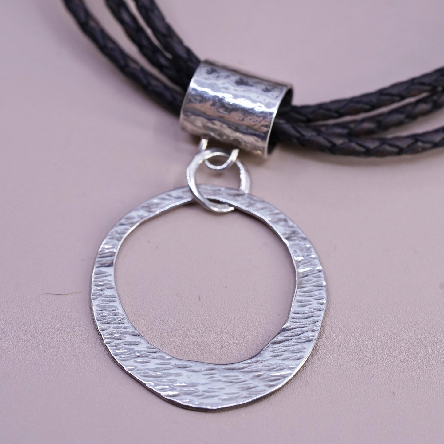 16” Silpada 925 Sterling Silver multi strands brown Leather Necklace pendant