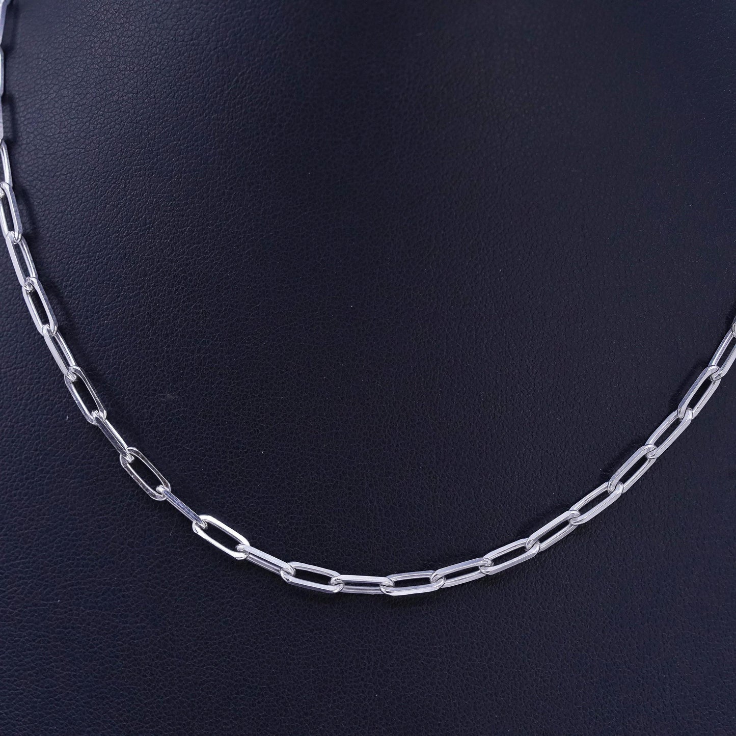 13+2", vtg Sterling 925 silver handmade elongated oval chain choker necklace