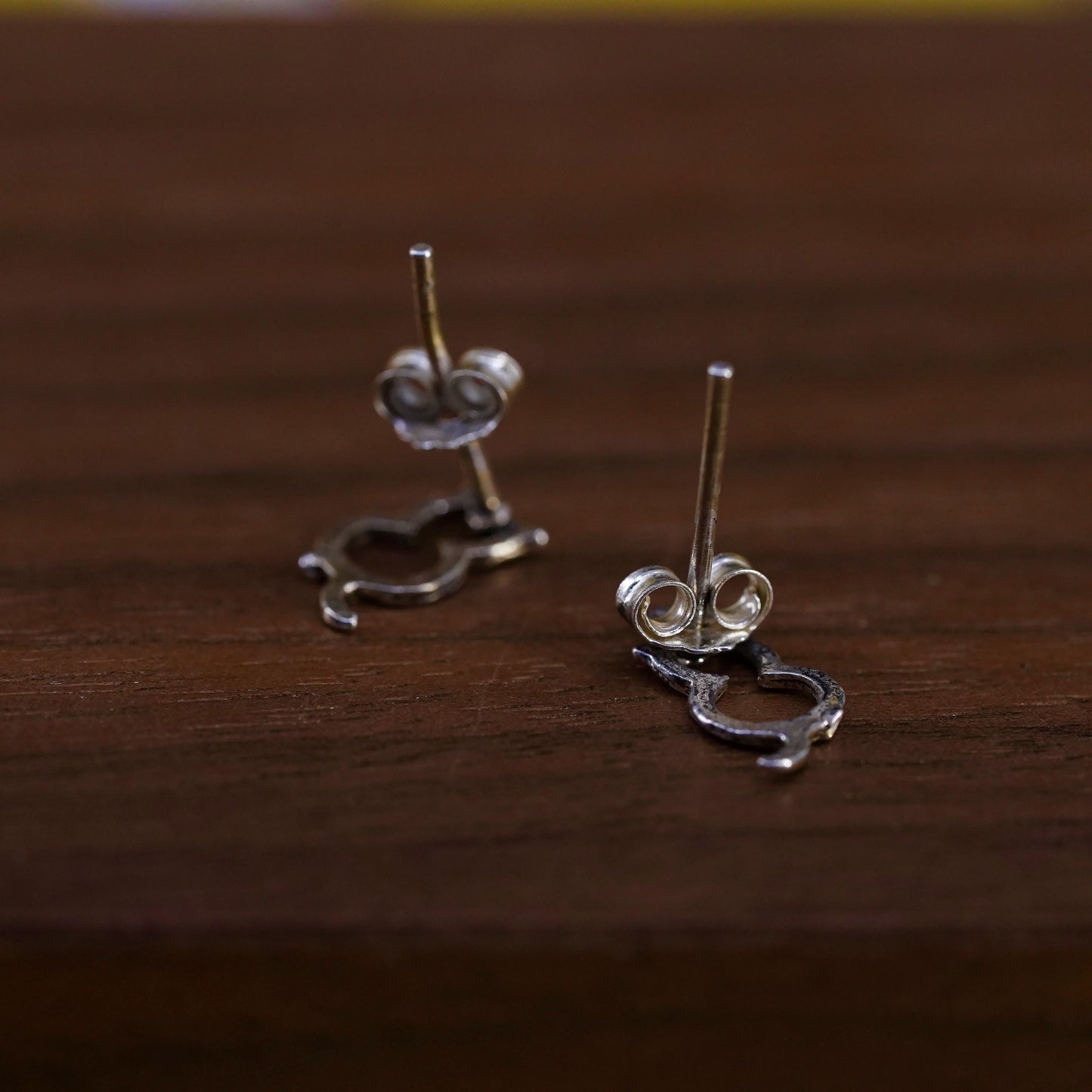 Vintage Sterling silver handmade earrings, 925 cat studs