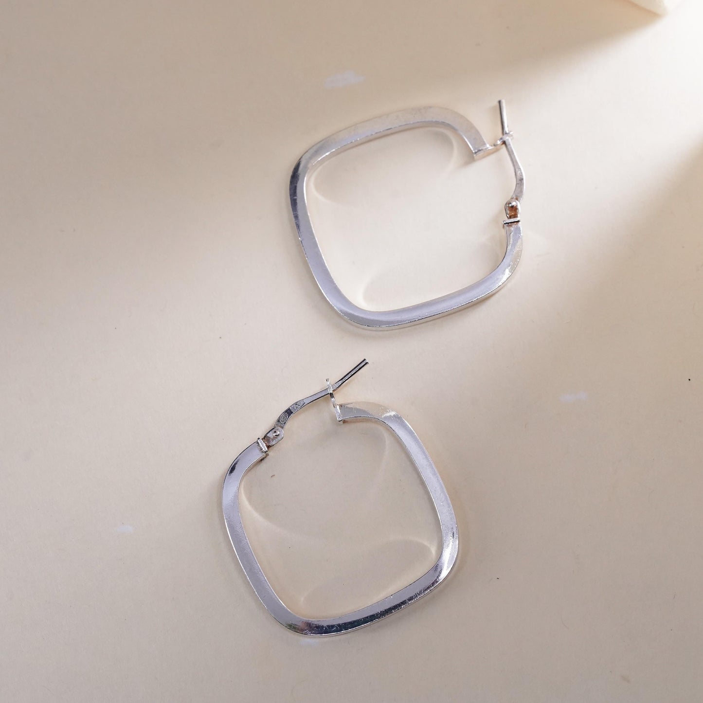 1.25" Vintage sterling silver loop earrings, primitive square hoops