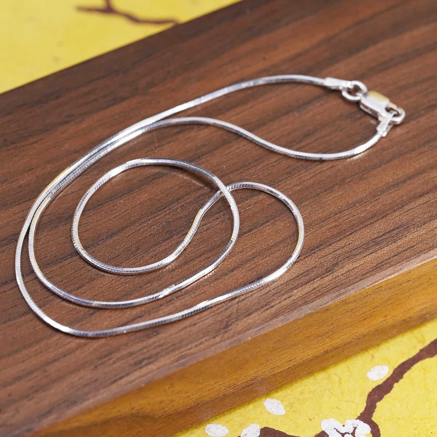 16" 1mm, vintage Sterling silver necklace, Italy 925 square snake chain