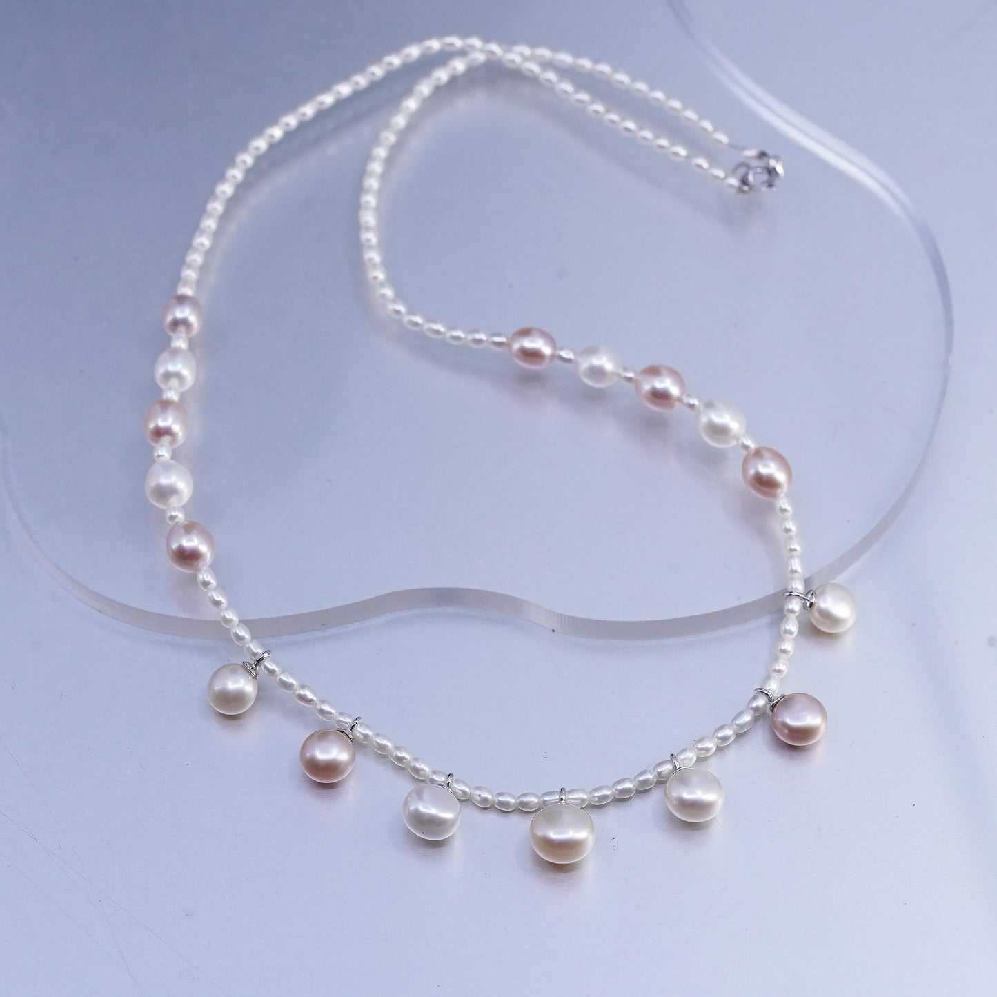 17", vintage freshwater pearl handmade necklace with Sterling 925 silver clasp