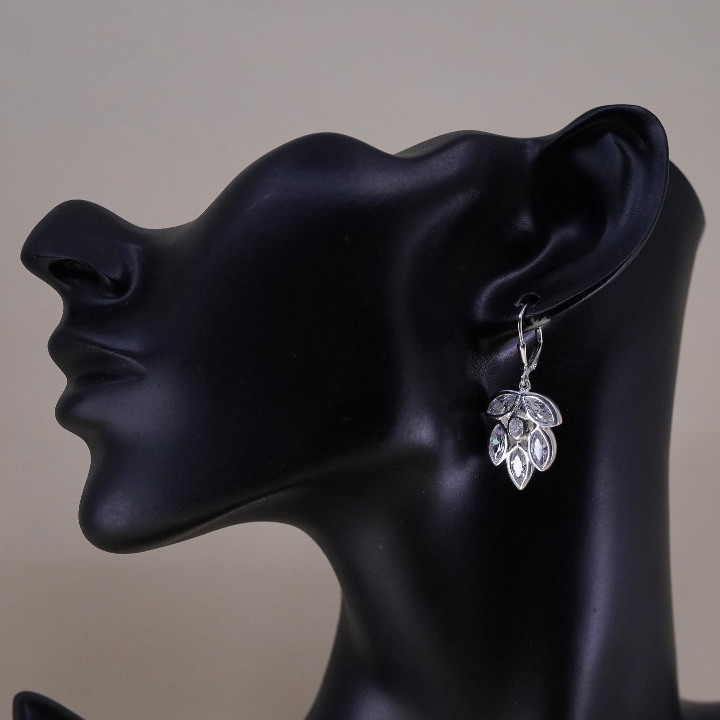 Vintage Sterling 925 Silver Cubic Zirconia leaves Earrings