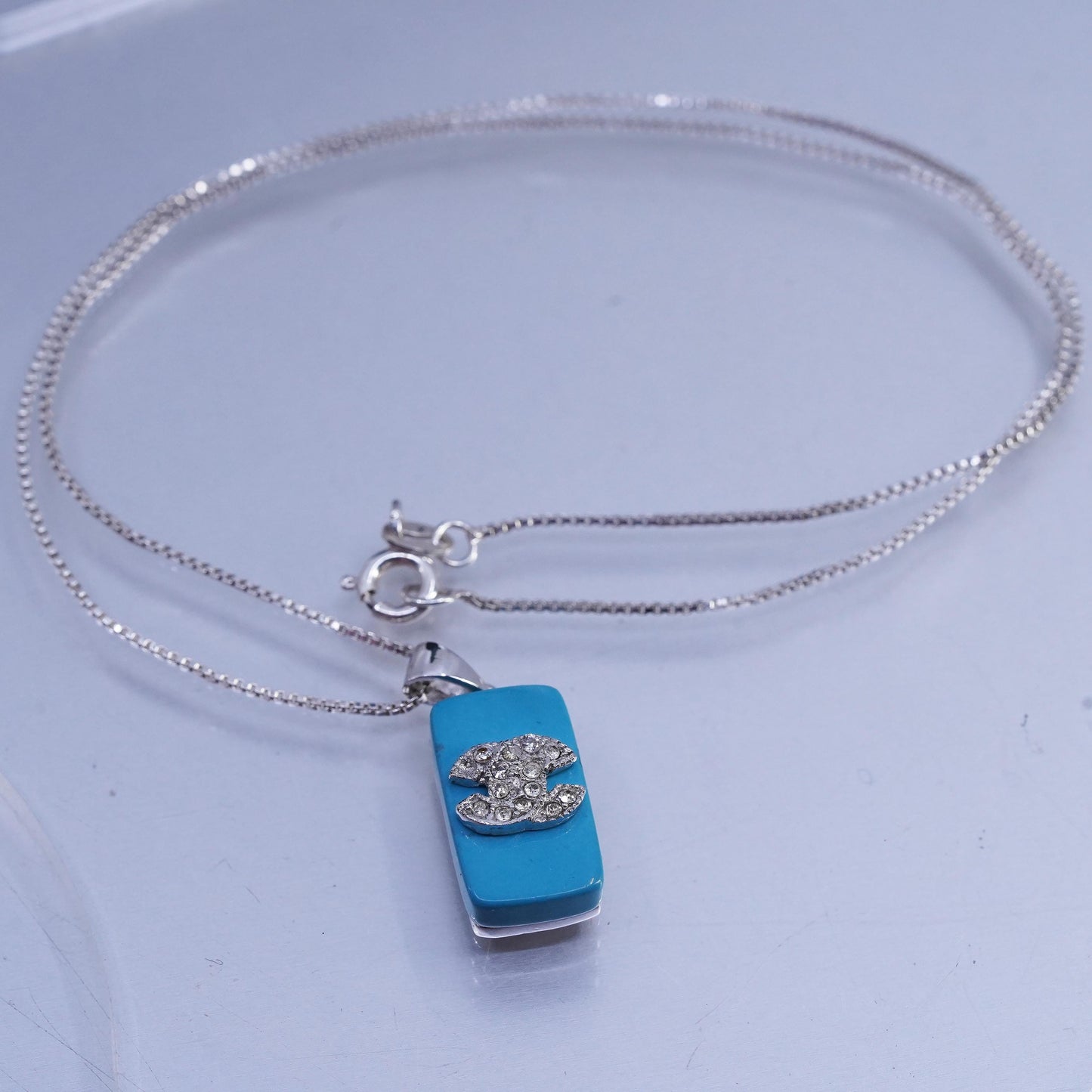 16", Vintage Sterling 925 circle silver handmade necklace with double C pendant