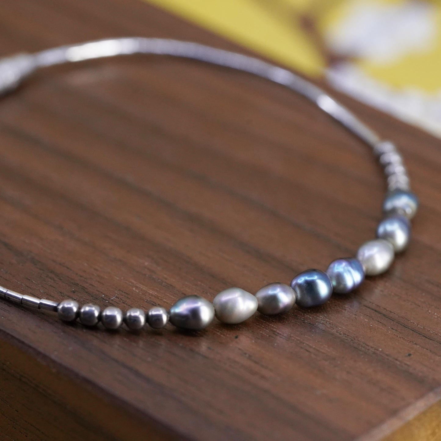 7.25", vintage sterling silver bracelet, liquid 925 Silver with pearl beads