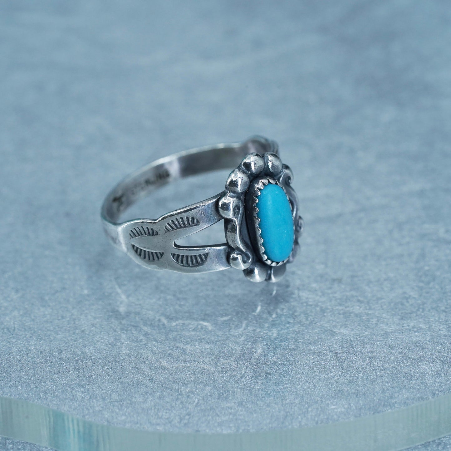 Size 3, Native American navajo Bell trading Sterling 925 silver ring turquoise