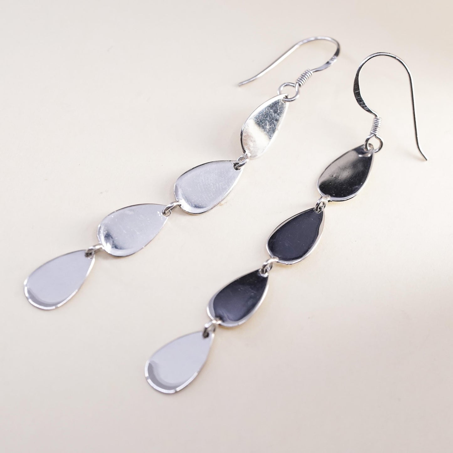 Vintage sterling silver handmade earrings, 925 silver teardrop dangles