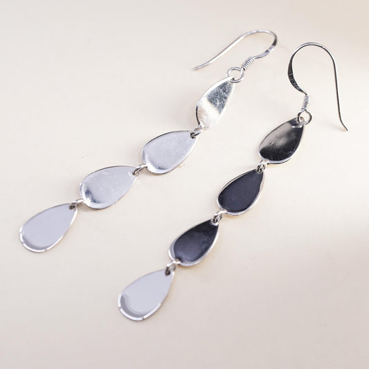 Vintage sterling silver handmade earrings, 925 silver teardrop dangles