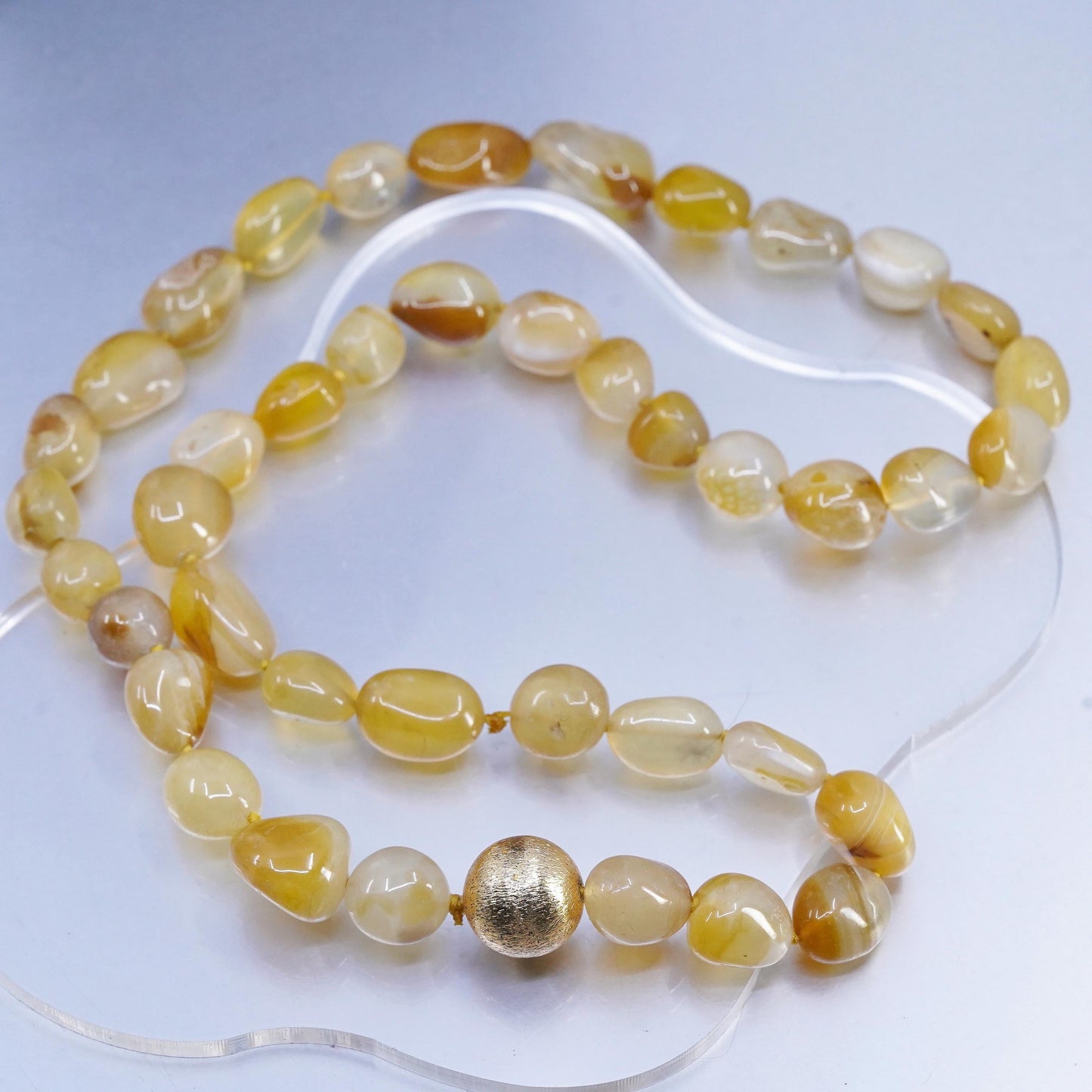 26", Vintage handmade yellow agate nugget necklace