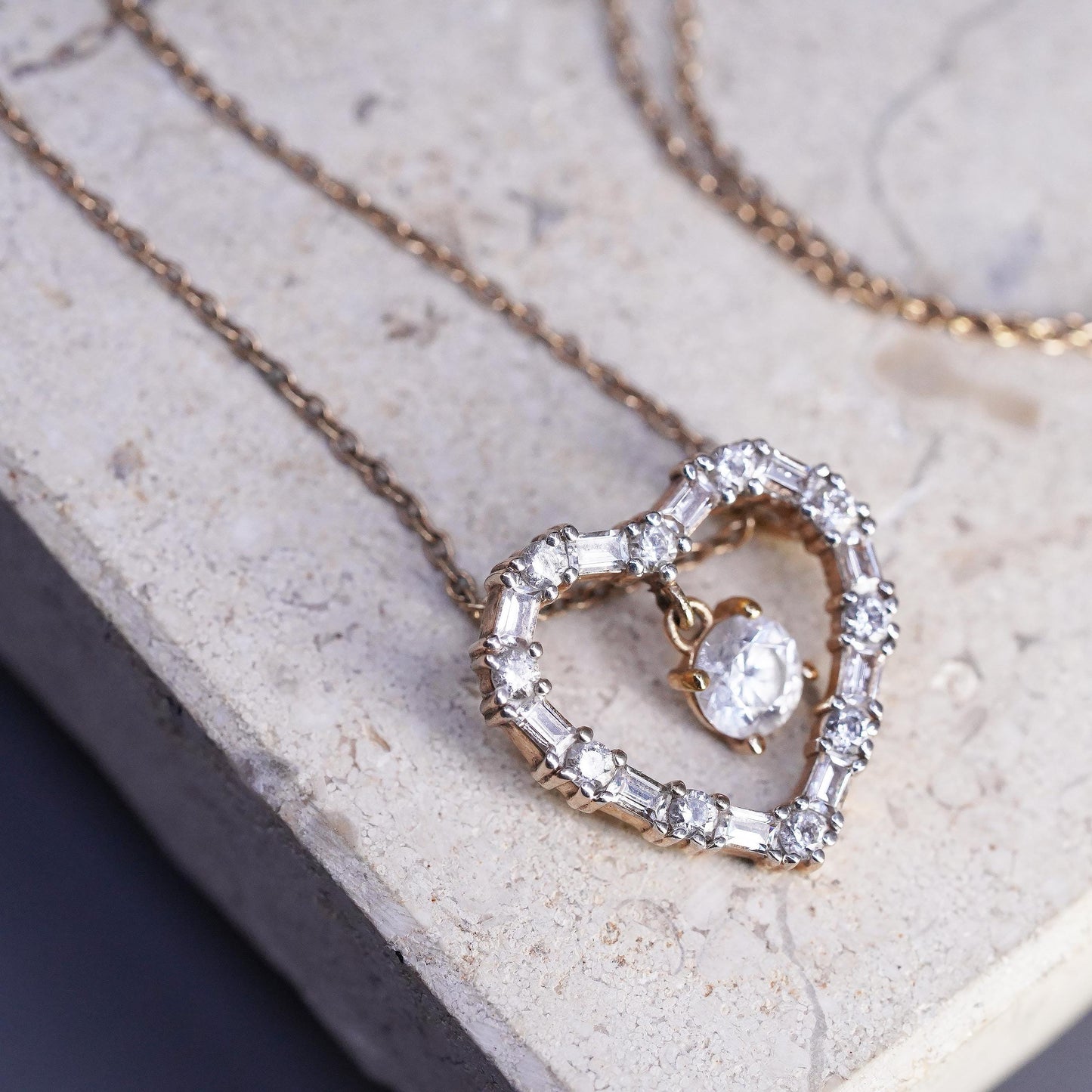 18" rose gold pleated Sterling silver necklace, 925 circle cz heart pendant