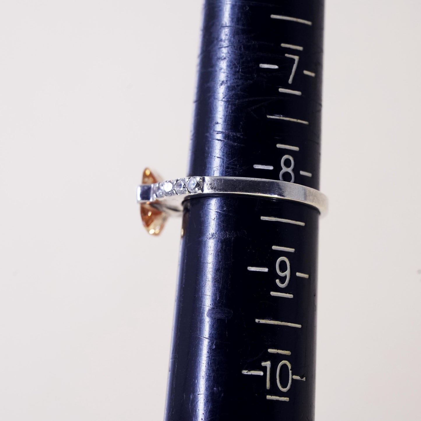 Size 8, vintage Sterling 925 silver handmade ring w/ square citrine cluster cz
