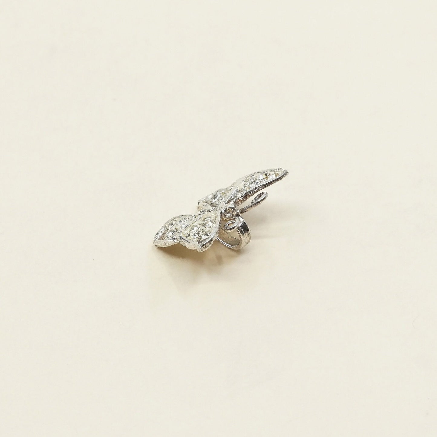 sterling silver butterfly pendant, solid 925 silver with crystal details