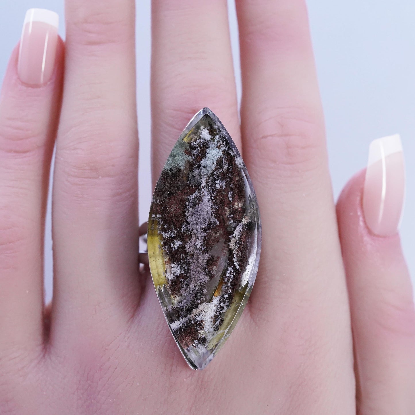 Size 9, Vintage southwestern Sterling 925 silver handmade ring marquise resin