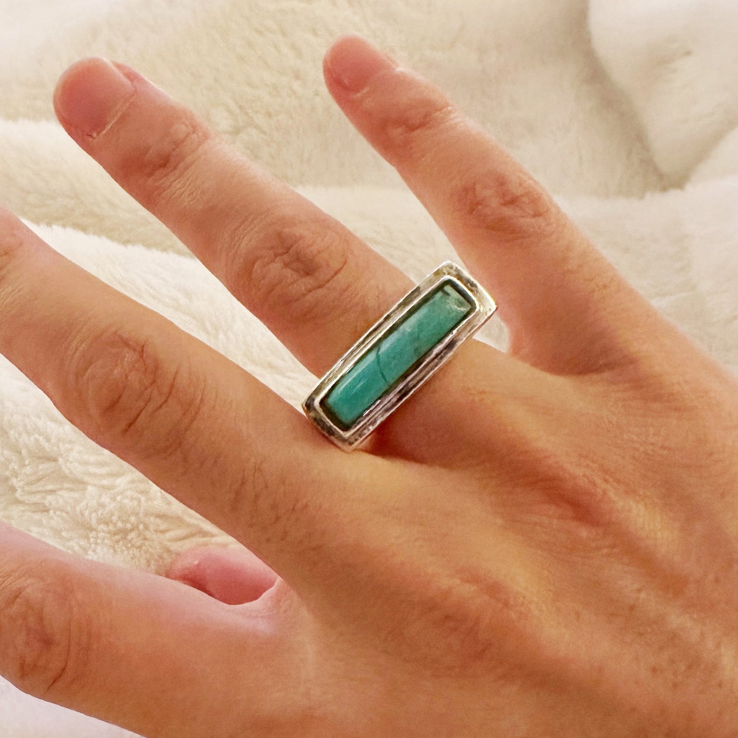 Size 5, Sterling 925 silver handmade ring with turquoise, southwestern jewelry